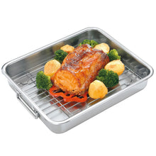 Carregar imagem no visualizador da galeria, Assadeira Tramontina Service 6,4L em Aço Inox com Grelha 39x33cm com Alças Laterais