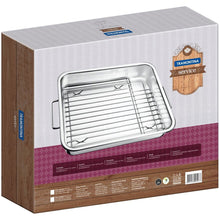 Carregar imagem no visualizador da galeria, Assadeira Tramontina Service 6,4L em Aço Inox com Grelha 39x33cm com Alças Laterais