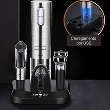 Carregar imagem no visualizador da galeria, Abridor de Vinho Elétrico USB Inox com Base Elegance