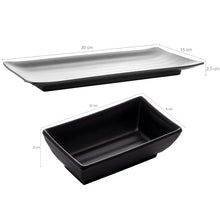 Carregar imagem no visualizador da galeria, Kit Comida Japonesa 10 Pratos Sushi e 10 Molheiras Shoyu Melamina Tóquio Lyor