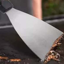 Carregar imagem no visualizador da galeria, 12 Espátulas Raspadoras Chapa Lanche 23x10cm Preta Aço Inox Cozinha Profissional