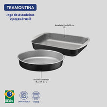 Carregar imagem no visualizador da galeria, Jogo de Assadeiras Tramontina Brasil 2 Peças Alumínio Preto Antiaderente Forma para Forno Retangular Redonda