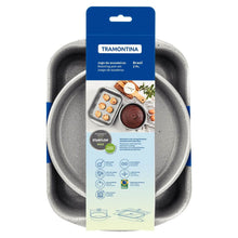 Carregar imagem no visualizador da galeria, Jogo de Assadeiras Tramontina Brasil 2 Peças Alumínio Preto Antiaderente Forma para Forno Retangular Redonda