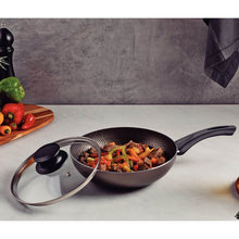 Carregar imagem no visualizador da galeria, Frigideira Funda Antiaderente Tramontina Paris Alumínio Tampa Vidro 26cm Chumbo Cabo Baquelite