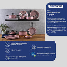 Carregar imagem no visualizador da galeria, Jogo de Panelas Tramontina Alumínio Antiaderentes Rosa 10pçs Linz Starflon Max