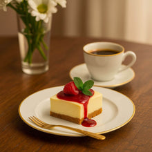 Carregar imagem no visualizador da galeria, 12 Pratos Sobremesa Branco Borda Dourada Porcelana 21cm Filetado Elisa Tramontina