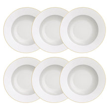 Carregar imagem no visualizador da galeria, Kit 6 Pratos Fundos Porcelana Branco Borda Dourada Elisa 23cm Tramontina Sopas Caldos Risotos