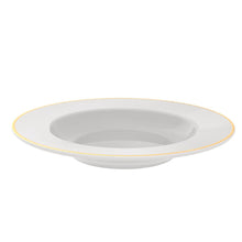 Carregar imagem no visualizador da galeria, Kit 12 Pratos Fundos Branco Borda Dourada Porcelana Elisa 23cm Filetado Tramontina