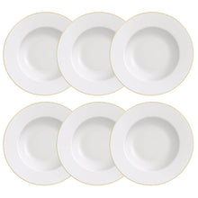 Carregar imagem no visualizador da galeria, Jogo 6 Pratos Rasos Branco com Borda Dourada Porcelana 28cm Jantar Tramontina Elisa