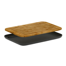 Carregar imagem no visualizador da galeria, Tábua Migalheira de Bambu 33x23cm Corte Porta Pães Bolos Preto Ou Lume