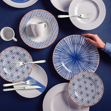 Carregar imagem no visualizador da galeria, Jogo 6 Pratos Rasos Porcelana Azul 28cm Tramontina Abstratta Mesa Posta Restaurante