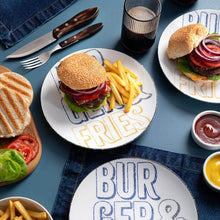 Carregar imagem no visualizador da galeria, Conjunto 6 Pratos Rasos Hambúrguer Lanche Porcelana 25cm Temático Mesa Posta Tramontina Texas