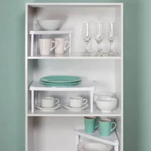 Carregar imagem no visualizador da galeria, Kit Porta Tampas de Panela Chumbo e Organizador de Armários Prateleira Empilhável Branco Plástico OU