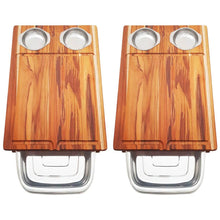 Carregar imagem no visualizador da galeria, Kit 2 Tábuas de Carne Churrasco Corte Servir com Bandeja Aço Inox Madeira 44x30cm Stolf