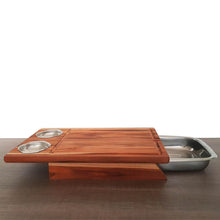 Carregar imagem no visualizador da galeria, Kit 2 Tábuas de Carne Churrasco Corte Servir com Bandeja Aço Inox Madeira 44x30cm Stolf