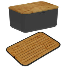 Carregar imagem no visualizador da galeria, Conjunto Tábua Migalheira e Porta Pães com Tampa Bambu Preto Organizador Bolos Biscoitos Ou