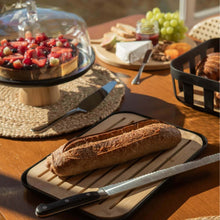 Carregar imagem no visualizador da galeria, Conjunto Tábua Migalheira e Porta Pães com Tampa Bambu Preto Organizador Bolos Biscoitos Ou