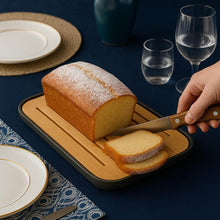 Carregar imagem no visualizador da galeria, Conjunto Tábua Migalheira e Porta Pães com Tampa Bambu Preto Organizador Bolos Biscoitos Ou