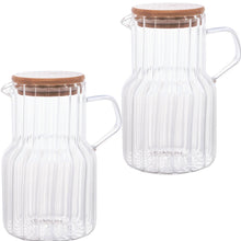 Carregar imagem no visualizador da galeria, Kit 2 Jarras de Vidro Borossilicato com Tampa Bambu 1,1L Bico Direcionador Transparente Lyor