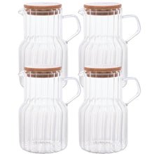 Carregar imagem no visualizador da galeria, Kit 4 Jarras 1,1L Vidro Borossilicato com Tampa Bambu Servir Drink Coquetéis Sucos