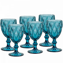 Carregar imagem no visualizador da galeria, Jogo 6 Taças Diamond Azul De Vidro 350ml Diamante Água Sucos Refrigerantes