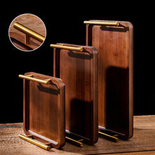 Carregar imagem no visualizador da galeria, Bandeja de Madeira Escura com Alça Dourada Casa Splendida