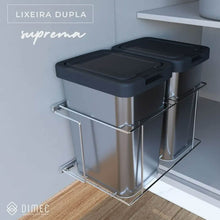 Carregar imagem no visualizador da galeria, Lixeira Dupla para Cozinha Suprema Corrediça Deslizante Lateral 9 litros Embutir Dimec
