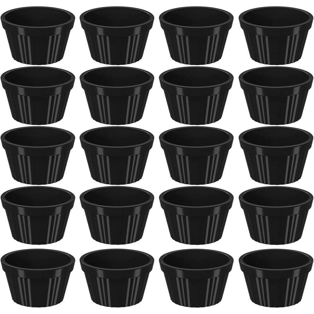 20 Ramequim Plástico 7,3cm Preto Canelado 90ml cada Molheira Pequena Uno Coza