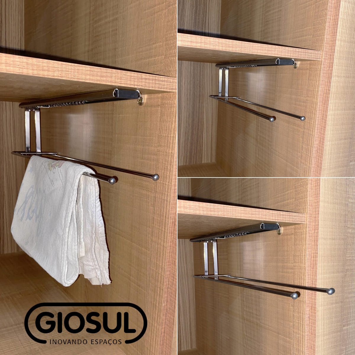 Suporte Porta Panos de Prato Duplo Superior com Corrediças Deslizantes Aço Cromado Giosul