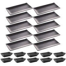 Carregar imagem no visualizador da galeria, Kit Comida Japonesa 10 Pratos Sushi e 10 Molheiras Shoyu Melamina Tóquio Lyor
