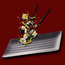 Carregar imagem no visualizador da galeria, Kit 40 Travessas Pratos Sushi Comida Japonesa Melamina Preto 30x15cm Lyor Tóquio
