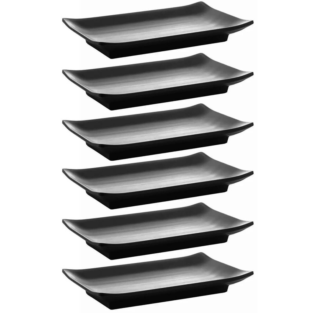 Conjunto 6 Pratos de Sushi Melamina Lyor Tóquio Preto 17x11cm Travessas Retangular