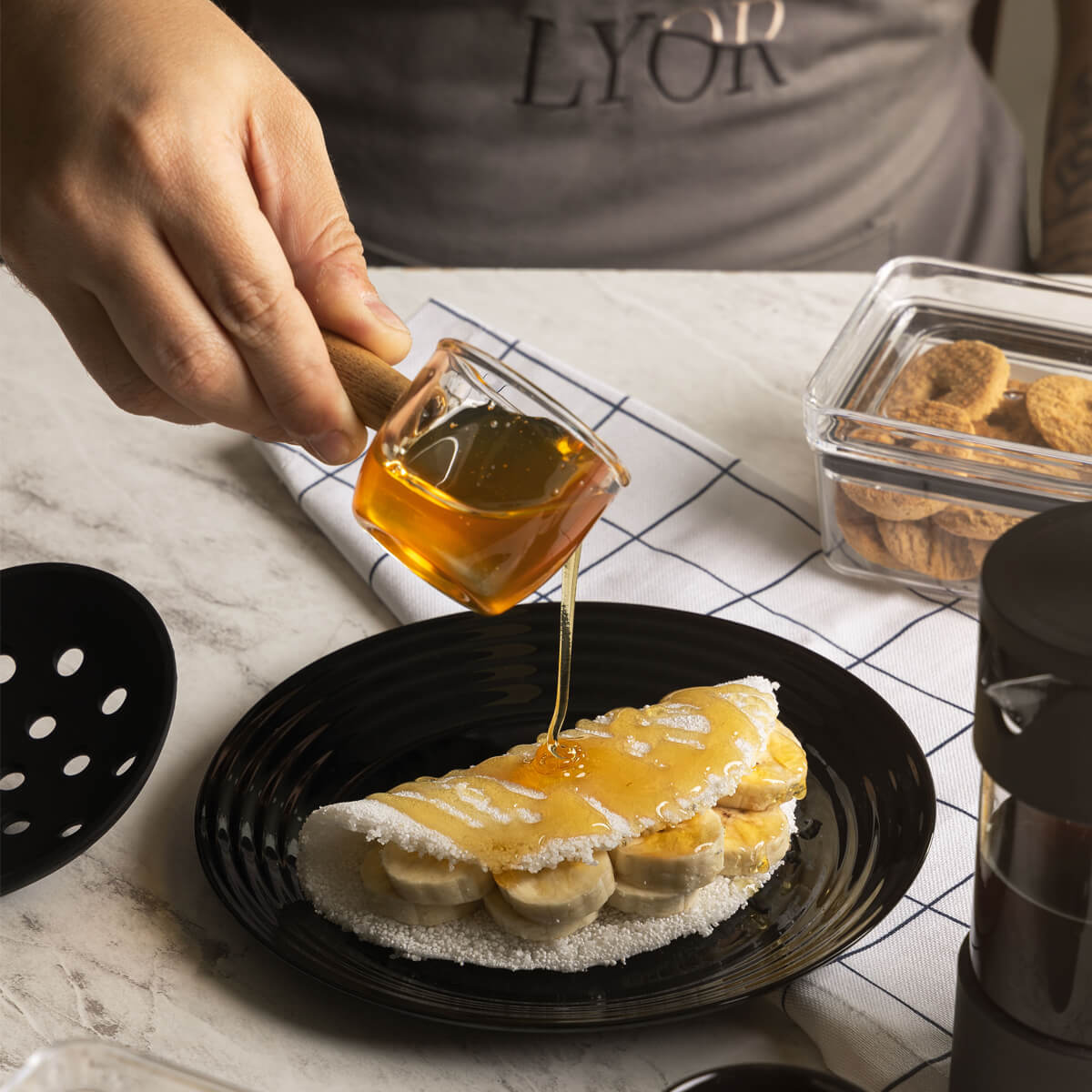 Molheira 50ml Lyor de Vidro e Bambu Cremeira Servir Caldas Molhos Mesa Posta