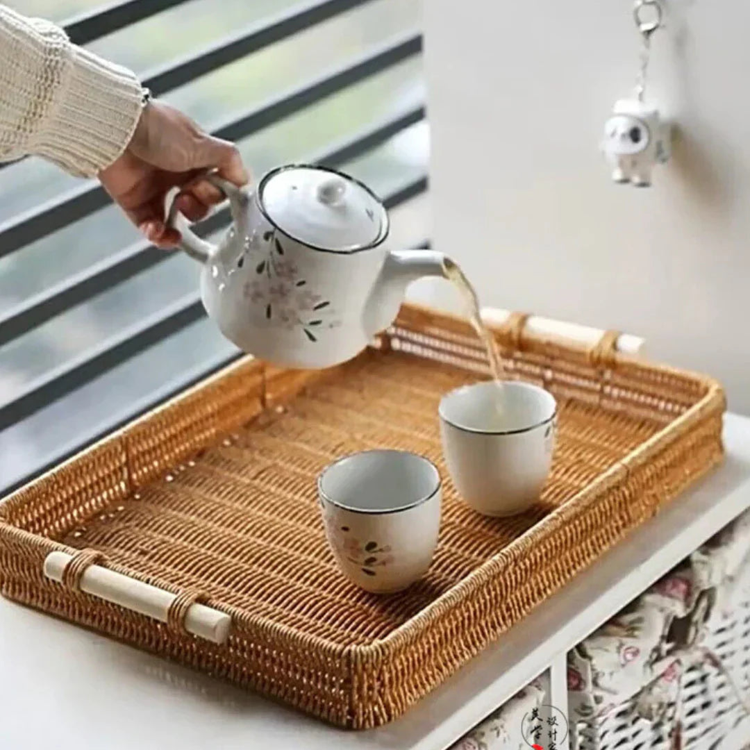 Bandeja Rattan Tecido à Mão – Natural e Sofisticada Casa Splendida