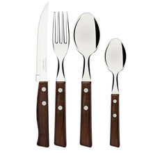 Carregar imagem no visualizador da galeria, Faqueiro Tramontina Tradicional Aço Inox e Madeira Natural Garfo Faca Colher 24 Peças
