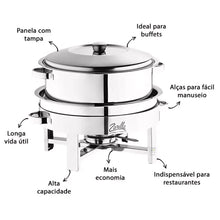 Carregar imagem no visualizador da galeria, Rechaud Redondo Banho Maria 10L Aço Inox Restaurante Hotel Buffet Eventos Zanella
