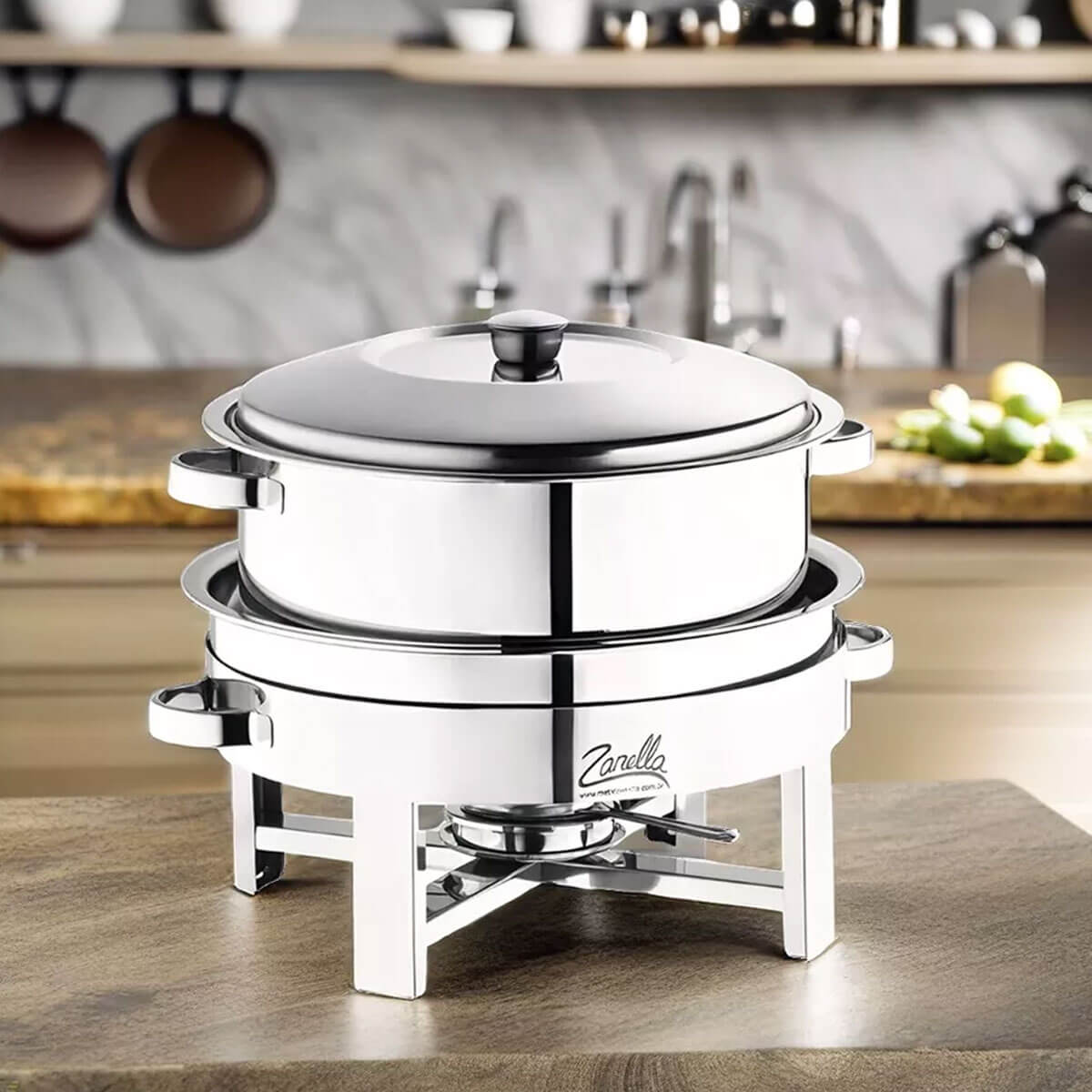 Rechaud Redondo 8,5L Gastronômico Banho Maria Aço Inox Buffet Eventos Restaurante
