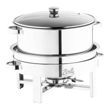 Carregar imagem no visualizador da galeria, Rechaud Gastronômico Banho Maria 8,5L Aço Inox Tampa de Vidro Redondo Eventos Restaurante
