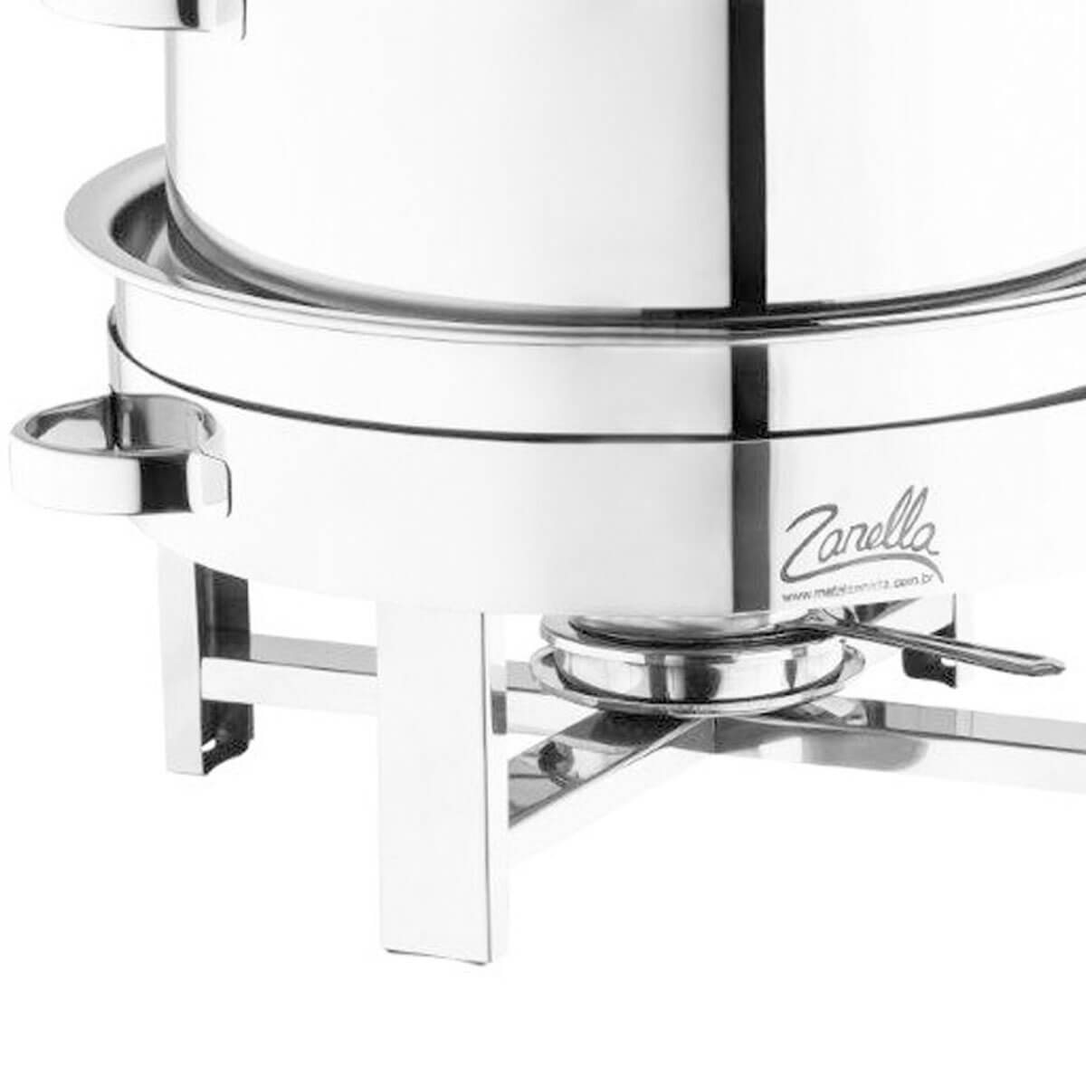 Rechaud Gastronômico Banho Maria 8,5L Aço Inox Tampa de Vidro Redondo Eventos Restaurante