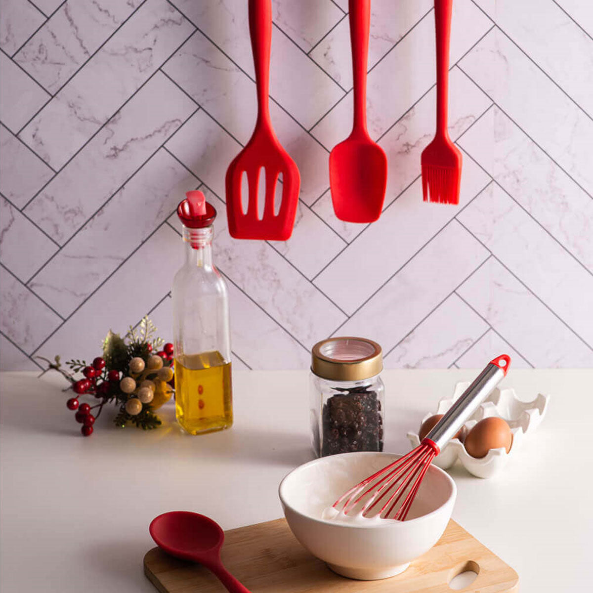 Kit 6 Garrafas de Vidro com Tampa Dosadora Vermelha 270ml para Azeite ou Vinagre Lyor