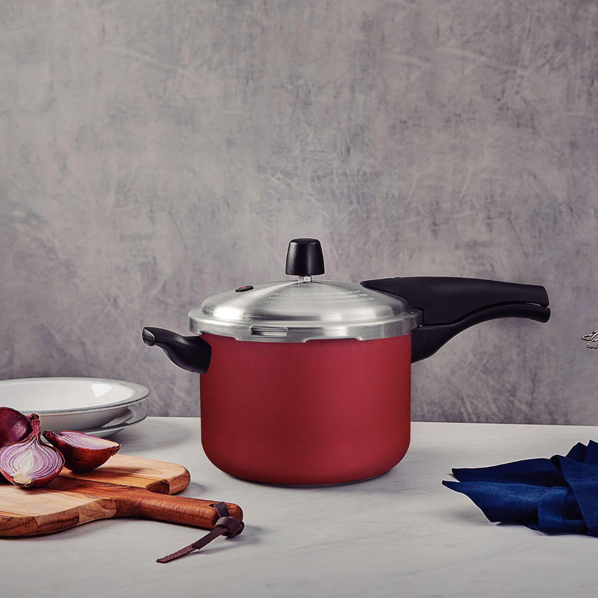 Panela de Pressão Tramontina Antiaderente 4,5L Vermelha Vancouver Effect Starflon Max Cozinha Fogão