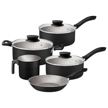 Carregar imagem no visualizador da galeria, Jogo de Panelas Tramontina Preto 5 Peças Linz Aluminio Antiaderente Starflon Max Tampa de Vidro

