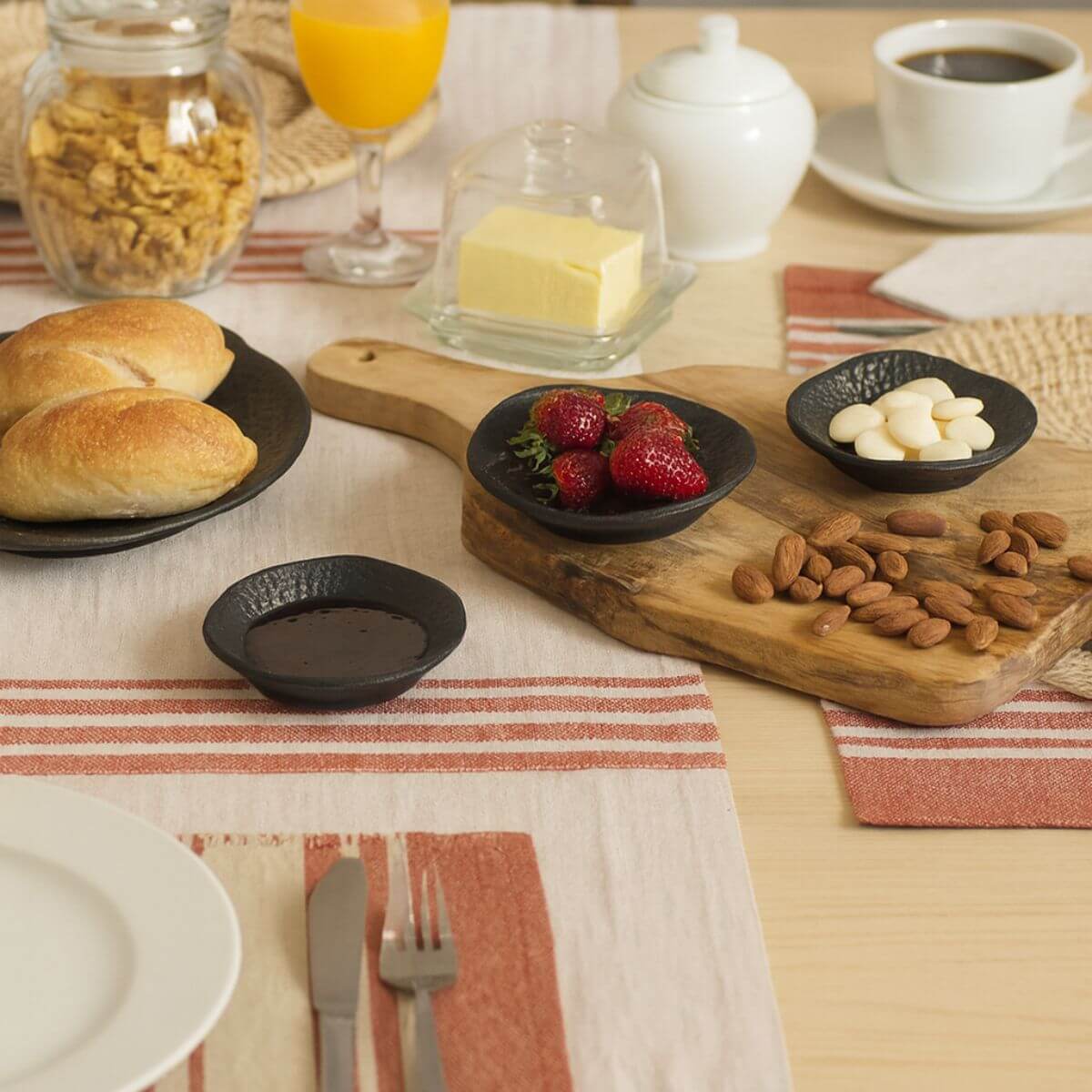 Ramequim Cerâmica Stoneware Porto Brasil 57ml Preto Matte Juta Molheira Média Entradas Petiscos Soyo