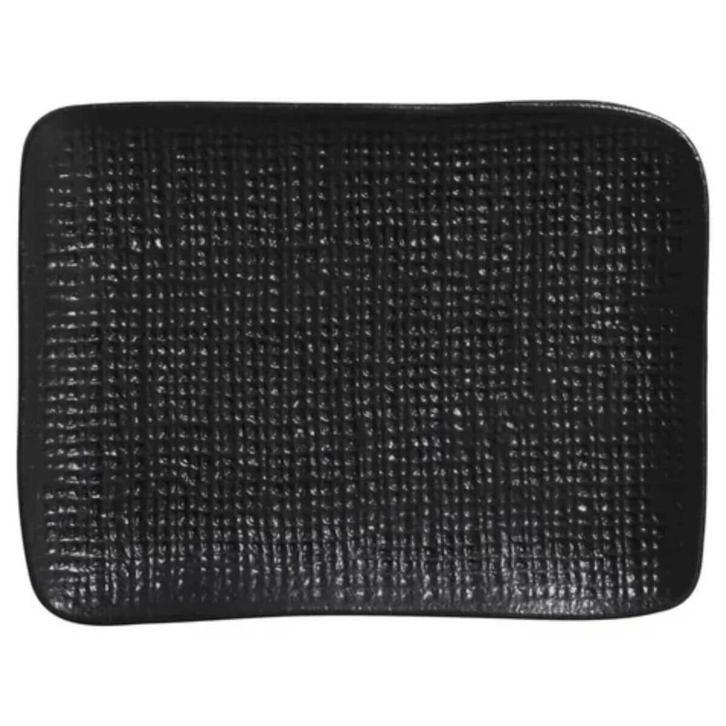 Jogo 12 Travessas Retangulares 18x14cm em Cerâmica Preto Matte Juta Porto Brasil Petiscos Mesa Posta
