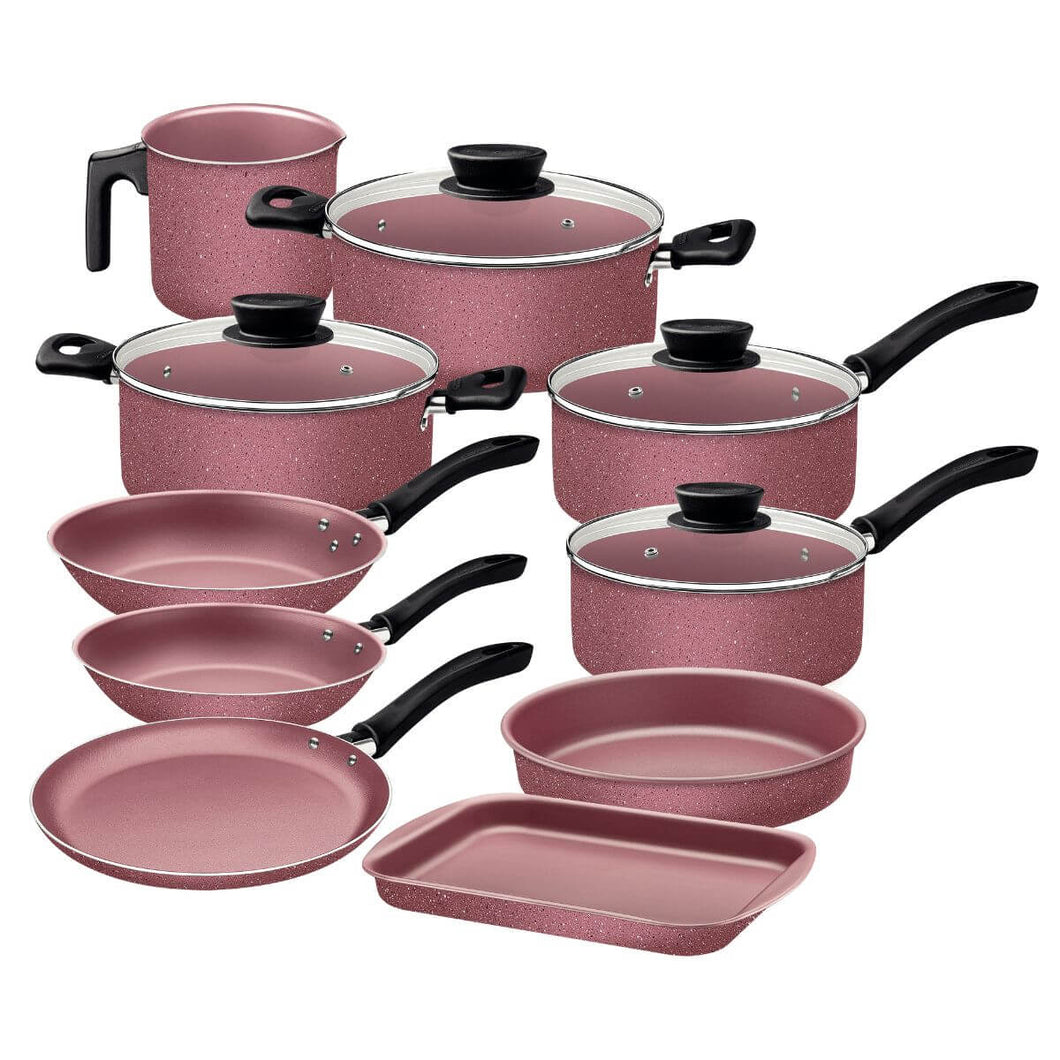 Jogo de Panelas Tramontina Alumínio Antiaderentes Rosa 10pçs Linz Starflon Max