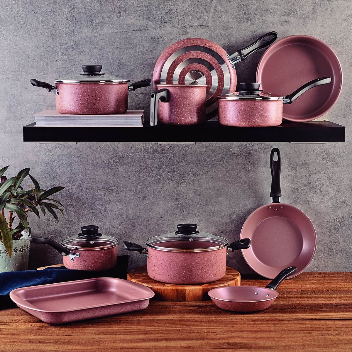 Jogo de Panelas Tramontina Alumínio Antiaderentes Rosa 10pçs Linz Starflon Max