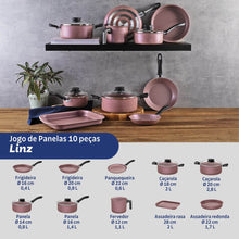 Carregar imagem no visualizador da galeria, Jogo de Panelas Tramontina Alumínio Antiaderentes Rosa 10pçs Linz Starflon Max
