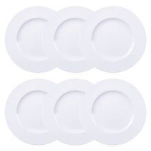 Carregar imagem no visualizador da galeria, Jogo 6 Pratos de Jantar Rasos Porcelana Branco 27cm Maria Augusta Tramontina Aba Larga
