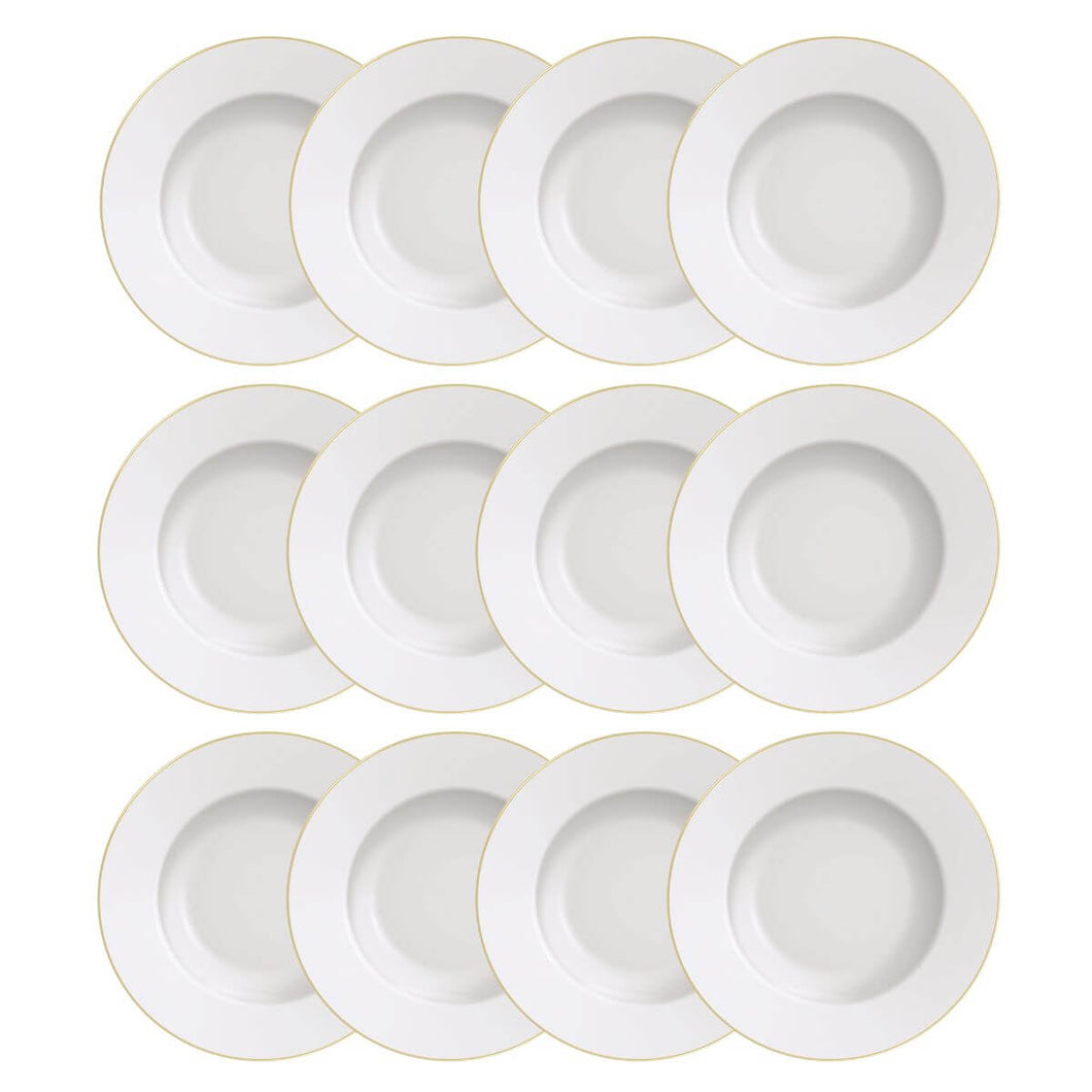 12 Pratos Sobremesa Branco Borda Dourada Porcelana 21cm Filetado Elisa Tramontina