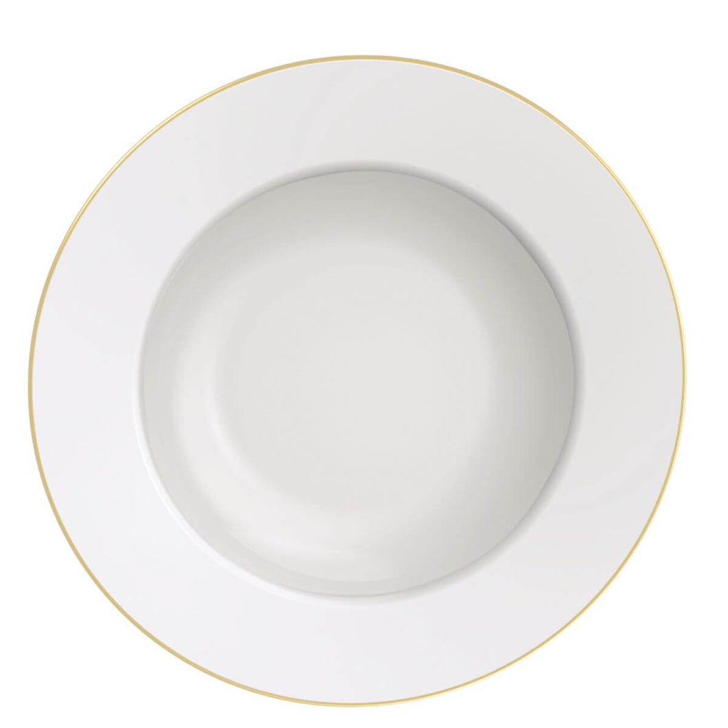 Prato Fundo 23cm Porcelana Tramontina Branco com Borda Dourada Filetado Elisa